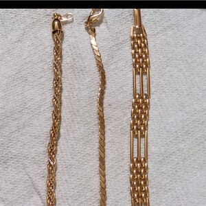 3 vintage goldtone bracelets in one set rope, box type fancy thick link 7 3/4